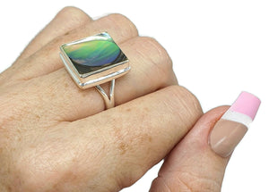 Paua Shell Ring, Size 7, Sterling Silver, Abalone Shell, Square Shape - GemzAustralia 