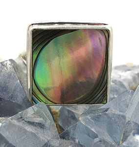 Paua Shell Ring, Size 7, Sterling Silver, Abalone Shell, Square Shape - GemzAustralia 