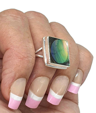 Paua Shell Ring, Size 7, Sterling Silver, Abalone Shell, Square Shape - GemzAustralia 