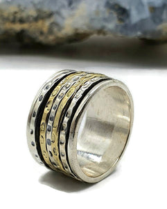 Spinner ring, Size 8.75, Sterling Silver, Solid Gold brass, Meditation Ring - GemzAustralia 