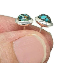 Load image into Gallery viewer, Turquoise Studs, Sterling Silver, Round Shaped, Blue Turquoise Earrings - GemzAustralia 