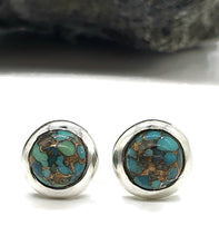 Load image into Gallery viewer, Turquoise Studs, Sterling Silver, Round Shaped, Blue Turquoise Earrings - GemzAustralia 