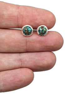Turquoise Studs, Sterling Silver, Round Shaped, Blue Turquoise Earrings - GemzAustralia 