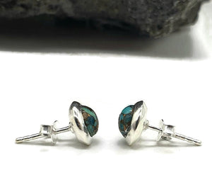 Turquoise Studs, Sterling Silver, Round Shaped, Blue Turquoise Earrings - GemzAustralia 