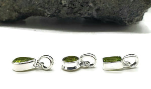 Peridot Pendant, Sterling Silver, August Birthstone, Rectangle, Round or Pear Shaped - GemzAustralia 