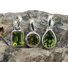 Load image into Gallery viewer, Peridot Pendant, Sterling Silver, August Birthstone, Rectangle, Round or Pear Shaped - GemzAustralia 