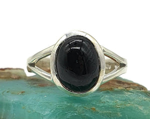 Black Star Sapphire Ring, Size 7, Sterling Silver, Oval Shaped, September Birthstone - GemzAustralia 