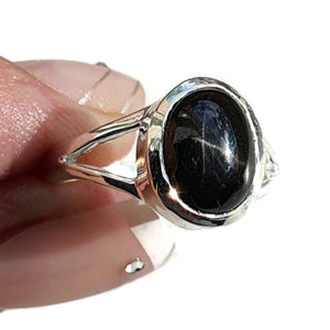 Black Star Sapphire Ring, Size 7, Sterling Silver, Oval Shaped, September Birthstone - GemzAustralia 