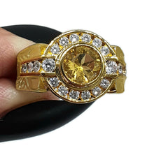 Load image into Gallery viewer, Citrine Ring, size 7, Sterling Silver, 18K Gold Electroplated, Halo Ring - GemzAustralia 