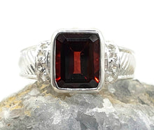 Load image into Gallery viewer, Garnet Ring, 2 sizes, Sterling Silver, Emerald Faceted, Protection Talisman, January Birthstone - GemzAustralia 