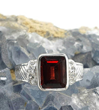 Load image into Gallery viewer, Garnet Ring, 2 sizes, Sterling Silver, Emerald Faceted, Protection Talisman, January Birthstone - GemzAustralia 