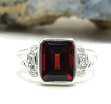 Load image into Gallery viewer, Garnet Ring, 2 sizes, Sterling Silver, Emerald Faceted, Protection Talisman, January Birthstone - GemzAustralia 