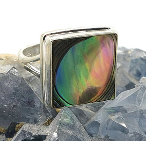 Paua Shell Ring, Size 7, Sterling Silver, Abalone Shell, Square Shape - GemzAustralia 