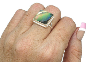 Paua Shell Ring, Size 7, Sterling Silver, Abalone Shell, Square Shape - GemzAustralia 