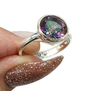 Round Mystic Topaz Ring, 3 Sizes, Sterling Silver, 4 carats, Purple Green Gem - GemzAustralia 