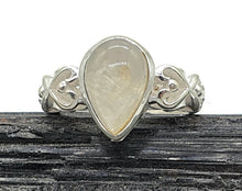 Load image into Gallery viewer, Rainbow Moonstone Ring, 3 Sizes, Sterling Silver, Pear Shaped, Hearts - GemzAustralia 