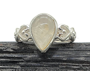 Rainbow Moonstone Ring, 3 Sizes, Sterling Silver, Pear Shaped, Hearts - GemzAustralia 