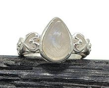 Load image into Gallery viewer, Rainbow Moonstone Ring, 3 Sizes, Sterling Silver, Pear Shaped, Hearts - GemzAustralia 