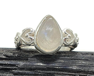 Rainbow Moonstone Ring, 3 Sizes, Sterling Silver, Pear Shaped, Hearts - GemzAustralia 