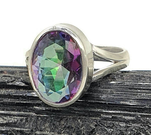 Mystic Topaz Ring, 2 Sizes, Sterling Silver, Oval Shaped, Purple / Green Gem - GemzAustralia 