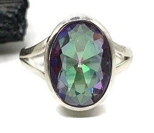 Mystic Topaz Ring, 2 Sizes, Sterling Silver, Oval Shaped, Purple / Green Gem - GemzAustralia 