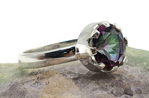 Mystic Topaz Ring, 3 Sizes, Sterling Silver, Round Shaped, Purple / Green Gemstone. - GemzAustralia 