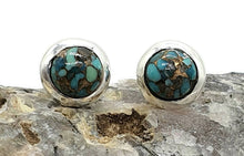 Load image into Gallery viewer, Turquoise Studs, Sterling Silver, Round Shaped, Blue Turquoise Earrings - GemzAustralia 