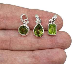 Peridot Pendant, Sterling Silver, August Birthstone, Rectangle, Round or Pear Shaped - GemzAustralia 