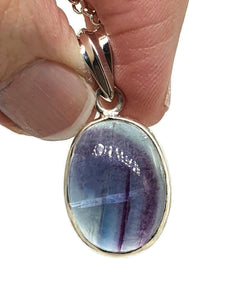 Fluorite Pendant, Sterling Silver, Oval Shaped, Purple & Blue Fluorite - GemzAustralia 