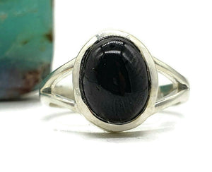 Black Star Sapphire Ring, Size 7, Sterling Silver, Oval Shaped, September Birthstone - GemzAustralia 