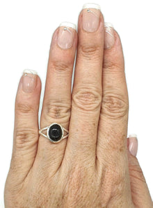 Black Star Sapphire Ring, Size 7, Sterling Silver, Oval Shaped, September Birthstone - GemzAustralia 