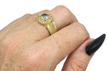 Load image into Gallery viewer, Blue Topaz Ring, size 6.75, Sterling Silver, 14 Gold Electroplated, Halo Ring - GemzAustralia 