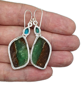 Chrysoprase & Turquoise Earrings, Sterling Silver, Statement, Chalcedony - GemzAustralia 