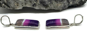 Pink & Purple Agate Earrings, Sterling Silver, Banded Chalcedony, Rectangle Shape - GemzAustralia 