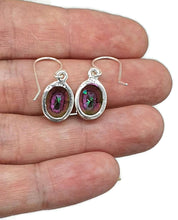 Load image into Gallery viewer, Mystic Topaz Earrings, Sterling Silver, Oval Shaped, Purple / Green Gem - GemzAustralia 