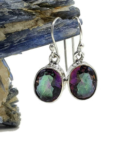 Mystic Topaz Earrings, Sterling Silver, Oval Shaped, Purple / Green Gem - GemzAustralia 