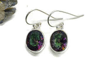 Mystic Topaz Earrings, Sterling Silver, Oval Shaped, Purple / Green Gem - GemzAustralia 