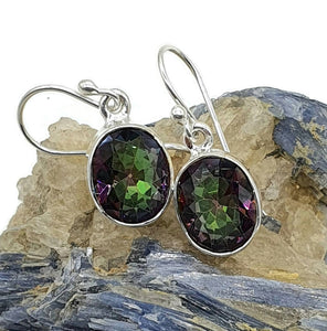 Mystic Topaz Earrings, Sterling Silver, Oval Shaped, Purple / Green Gem - GemzAustralia 