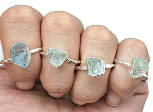 Raw Aquamarine Ring, 4 sizes, Sterling Silver, Rough Gemstone, Raw Aquamarine - GemzAustralia 