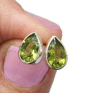 Peridot Stud Earrings, Sterling Silver, Pear Shaped, August Birthstone - GemzAustralia 