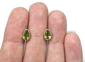 Peridot Stud Earrings, Sterling Silver, Pear Shaped, August Birthstone - GemzAustralia 