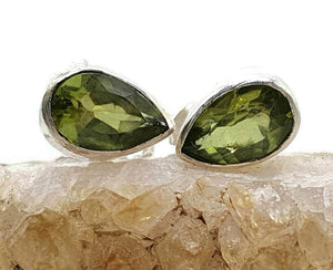 Peridot Stud Earrings, Sterling Silver, Pear Shaped, August Birthstone - GemzAustralia 