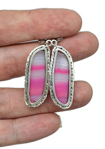Pink & White Agate Earrings, Sterling Silver, Banded Chalcedony - GemzAustralia 