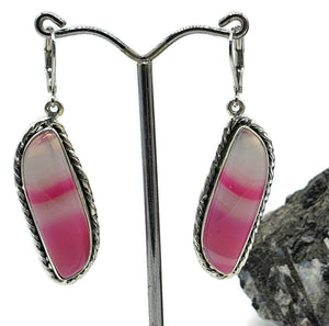Pink & White Agate Earrings, Sterling Silver, Banded Chalcedony - GemzAustralia 