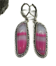 Load image into Gallery viewer, Pink &amp; White Agate Earrings, Sterling Silver, Banded Chalcedony - GemzAustralia 