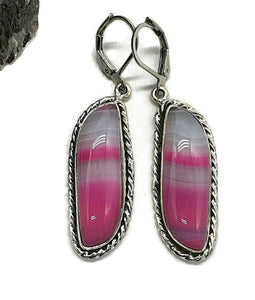 Pink & White Agate Earrings, Sterling Silver, Banded Chalcedony - GemzAustralia 
