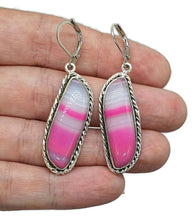 Load image into Gallery viewer, Pink &amp; White Agate Earrings, Sterling Silver, Banded Chalcedony - GemzAustralia 