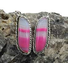 Load image into Gallery viewer, Pink &amp; White Agate Earrings, Sterling Silver, Banded Chalcedony - GemzAustralia 