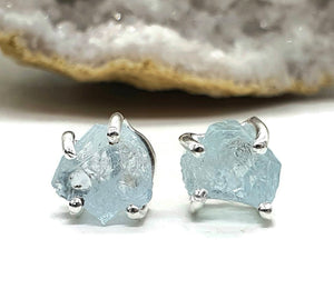 Raw Aquamarine Studs, Sterling Silver, March Birthstone, Courage & Communication - GemzAustralia 