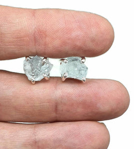 Raw Aquamarine Studs, Sterling Silver, March Birthstone, Courage & Communication - GemzAustralia 